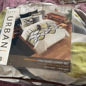 Reversible King Duvet Cover Set - Green and Gray